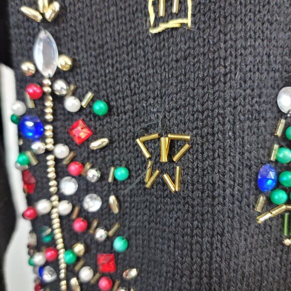 Studio Collection Sweater Womans Medium Black Beaded Christmas Cardigan - Picture 6 of 9